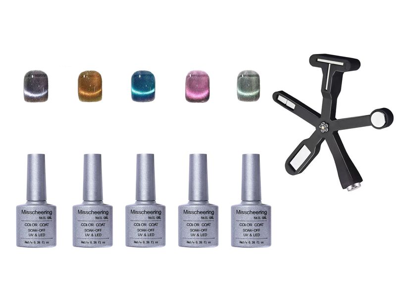 6Pack Starry Sky Cat Eye Nail Gel Polish/Pentagram Magnet