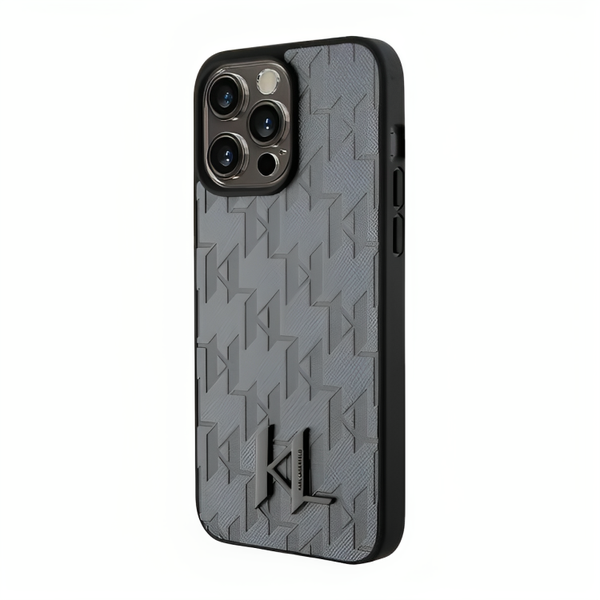 Karl Lagerfeld Hard Case with Monogram KL Metal Logo iPhone 15 Pro - Grey