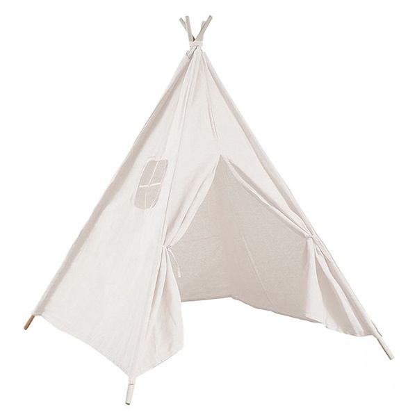 Kids Indoor &amp; Outdoor Playhouse Tent With Wooden Poles - White