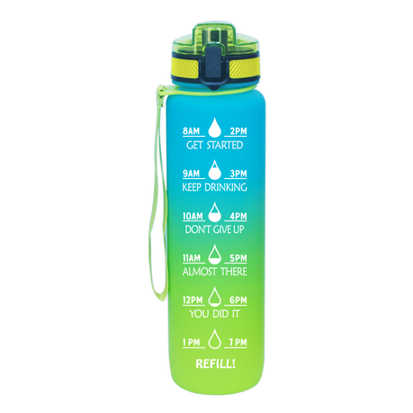 Arc Bottle Water Bottle with Time Marker - Motivational Water Bottles with Times to Drink - BPA Free Frosted Plastic - Gym, Sports, Outdoors (32oz