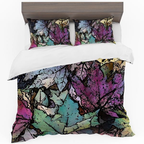 Purple and Turquoise Leaves Duvet Cover Set