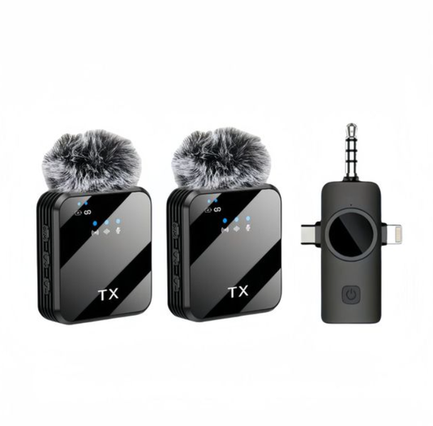 3 in 1 Wireless Lavalier Mic - 10M Range, Noise Cancel, 8H Battery