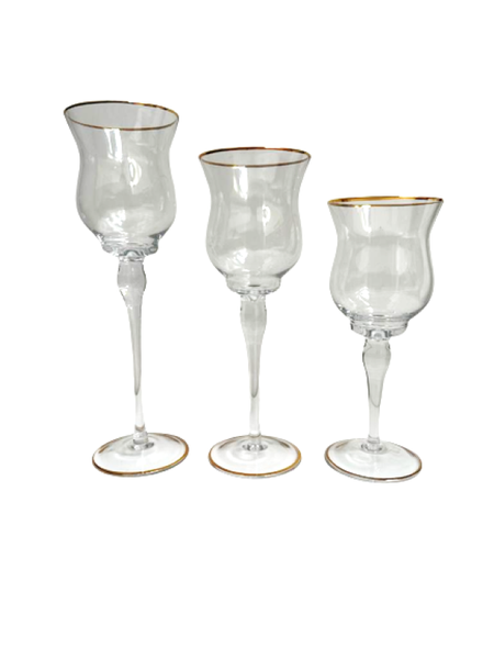 Elegant Glass Votive Candle Holder with Gold Rim - Set of 3