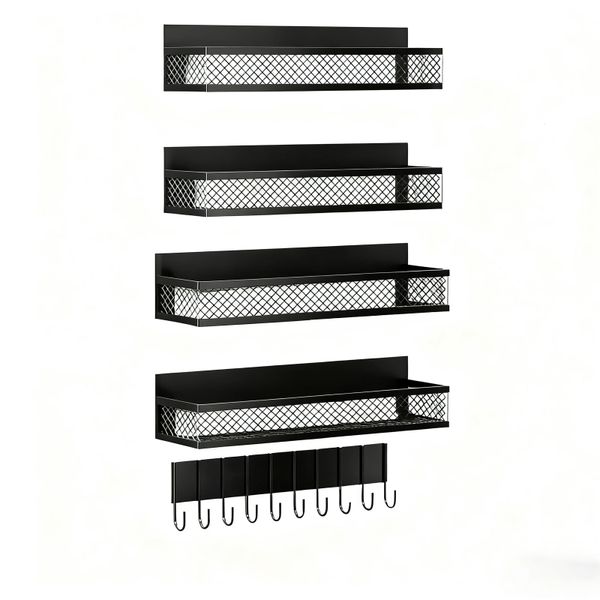 5Pcs Magnetic Spice Storage Rack &amp; Organizer for Fridge and Oven with Hooks