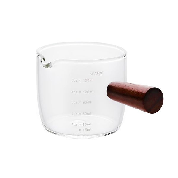 Wooden Handle Milk Cup - Glass Coffee Cup - Single Spout Cup - 150ml