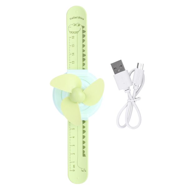 Kids Wrist Fan Cartoon Usb Rechargeable Green image