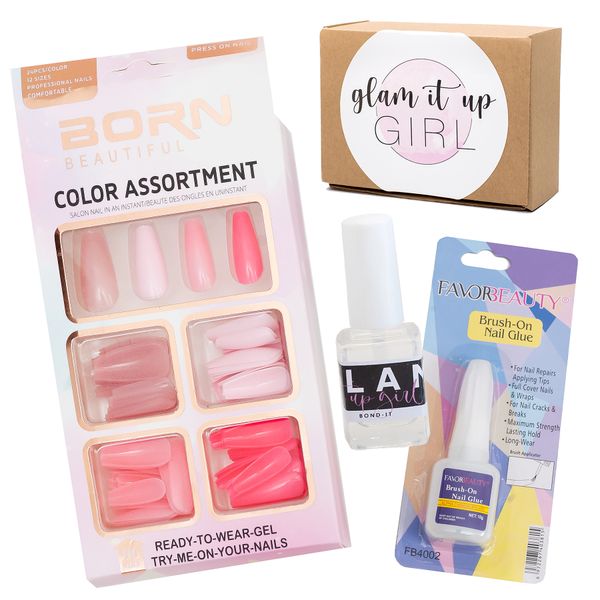 Glam It Up Girl Colour Press On Nails, Glam Gel Bond-it, Nail Glue