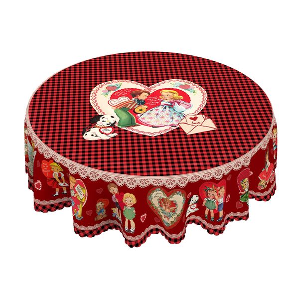 Valentine's Day Tablecloth - Red, Cupid, Hearts, Machine Washable,152R
