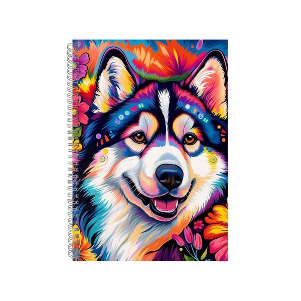 Floral Alaskan Malamute Dog Neon Notebook Gift Idea A4 Notepad Pad 74