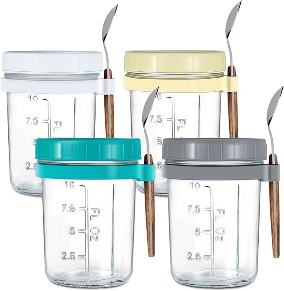 Synergy360 600ml Airtight Overnight Oats Jar with Spoon - 4 Pack