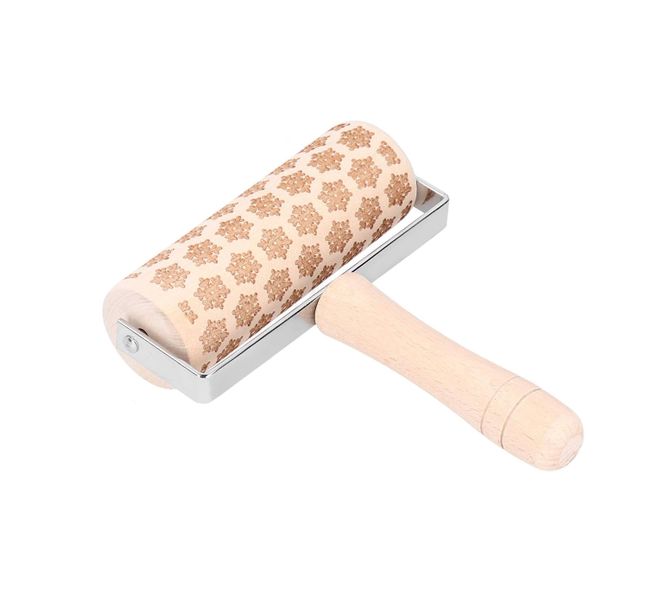 Wooden Snowflake Christmas Embossed Pattern Rolling Pin for Baking Cookie