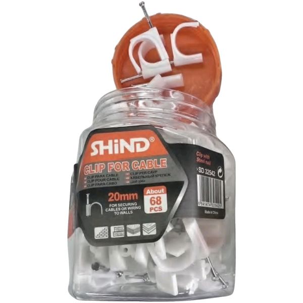 Shind 20mm White Plastic Cable Clips For Wire Management - Pack of 68