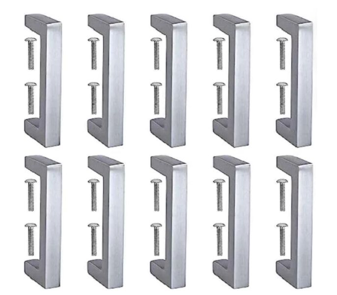 10 x 100mm Square Stainless Steel Cabinet Handles - Silver