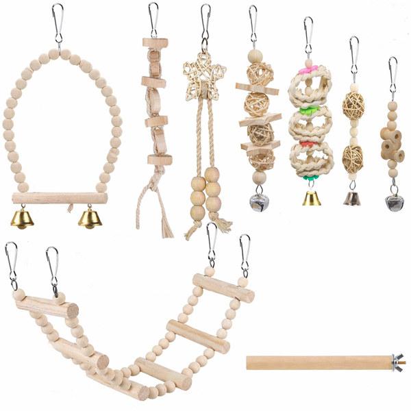 9-PCS Bird Cage Swing, Climbing Ladder &amp; Perch Toys for Small, Medium Birds