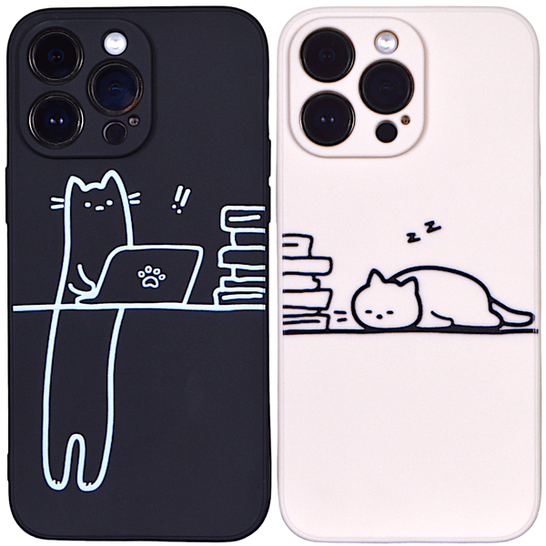 Side by Side - Cat Phone Case - Iphone 15 Pro Max - Black &amp; Beige - Combo