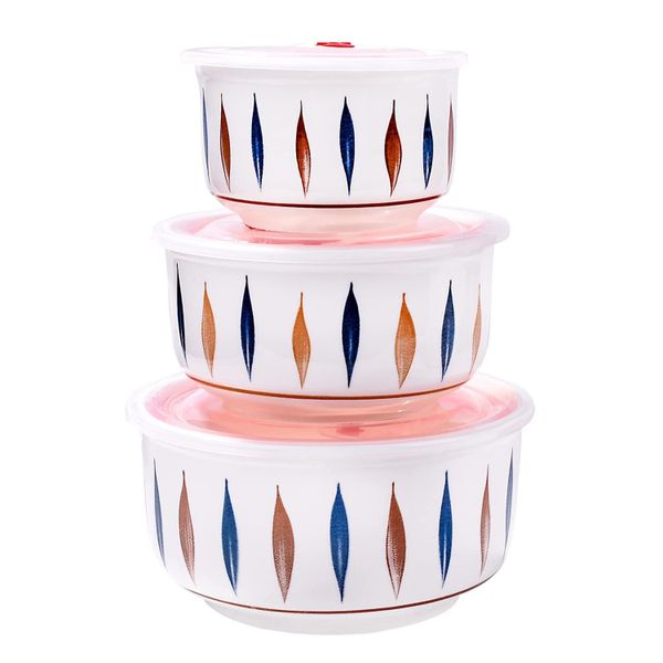 Pack Of 3 Multifunctional Ceramic Food Storage &amp; Preserving Bowl Container