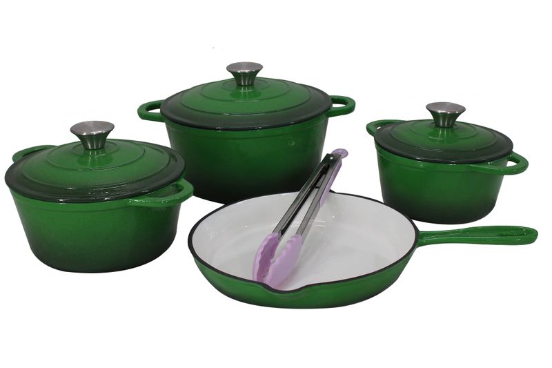 7 Piece Cast-Iron Casserole Pots Pan &amp; Complimentary Tongs Cookware Set