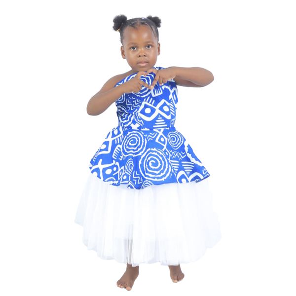 NDU'S Girls white puffy skirt and Blue and white top