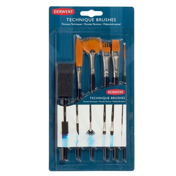 Derwent Technique Brush Set, Set of 6, Assorted Brush Designs, 2302003