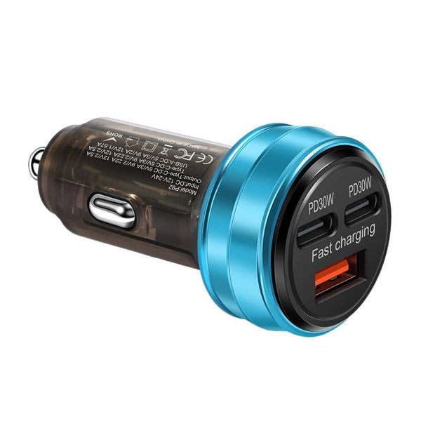 Silver 150W 3-Port Car Charger 2PD+USB Super Fast