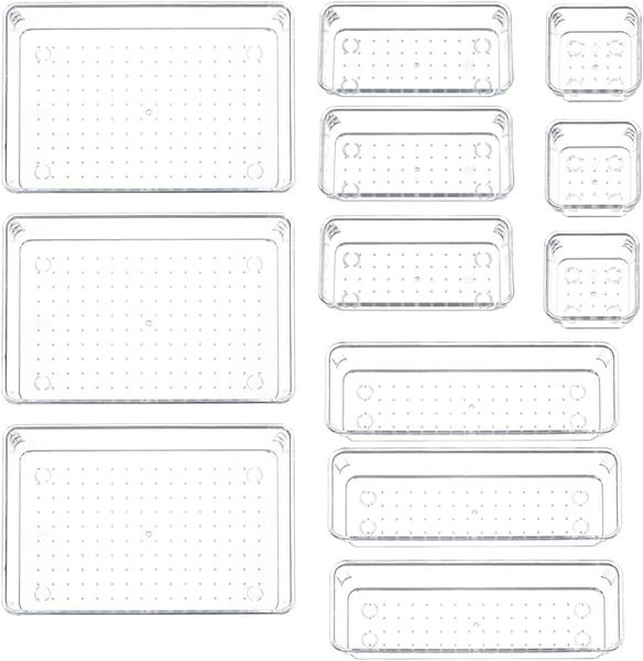 Sulfar 12pcs Bathroom Drawer Tray Divider Plastic Vanity Organizers Storage