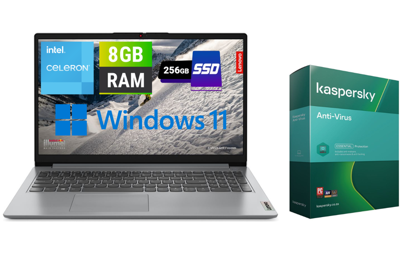 Lenovo IdeaPad 1 15.6" Celeron 8GB 256GB SSD W11H + Kaspersky Antivirus