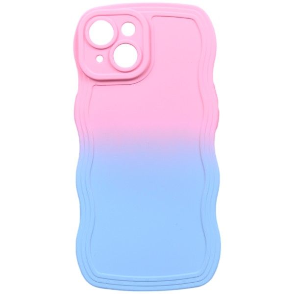 Minimalistic Ombre Pattern Wavy Edged Phone Case Compatible with iPhone 15 - Pink/Blue