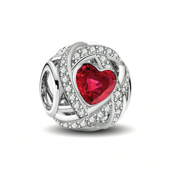 Sterling Silver Charm - Red heart ball