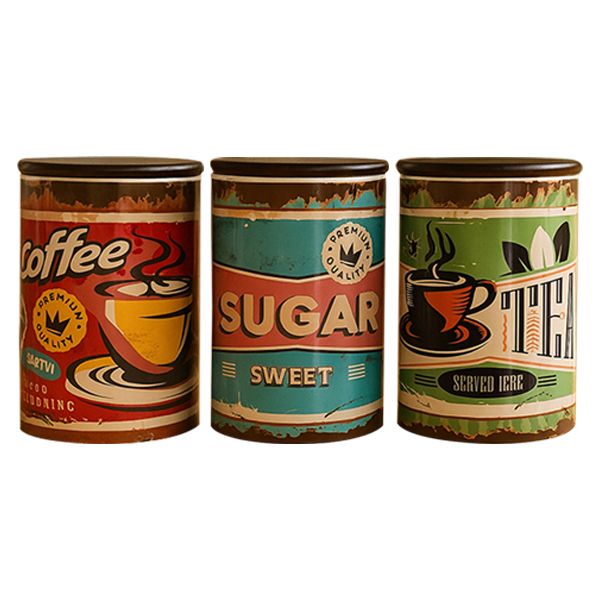 Villa Alegre Ceramic Canister - Coffee, Sugar &amp; Tea - 3 Pack Retro