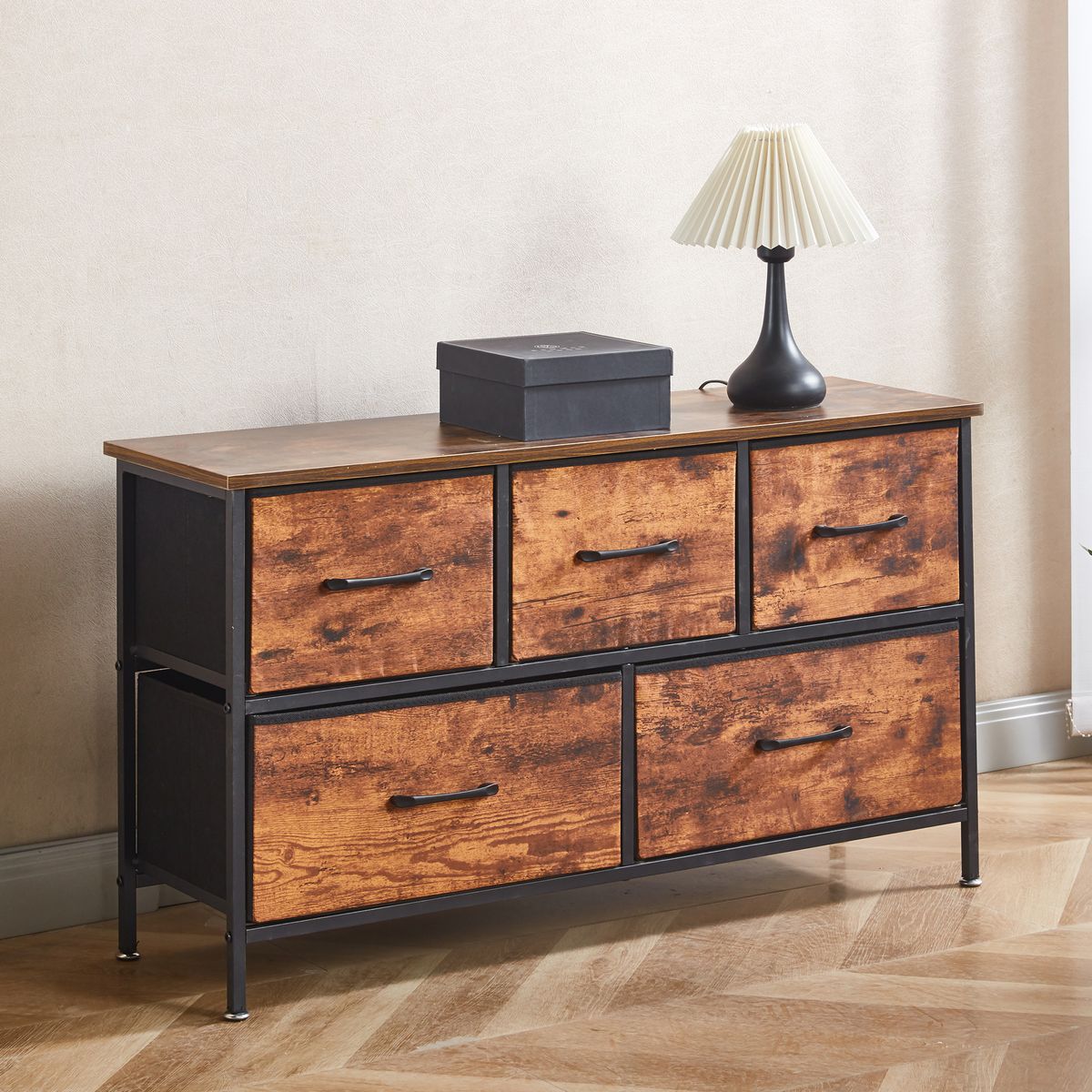 Storage Cabinet With 5 Fabric Drawers Large Dresser Fabric Chest Organizer