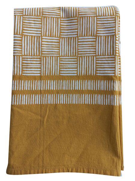 Mustard Yellow/White Patterned Tablecloth 6 seater (145x200cm)