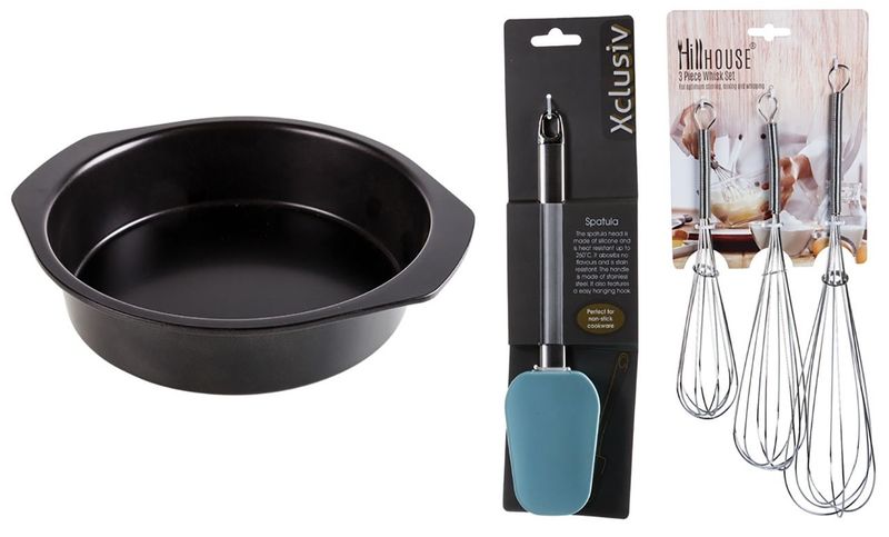 Non Stick Cake Round 20x4.5cm + Silicone Spatula + Whisk 30, 25 &amp; 20cm