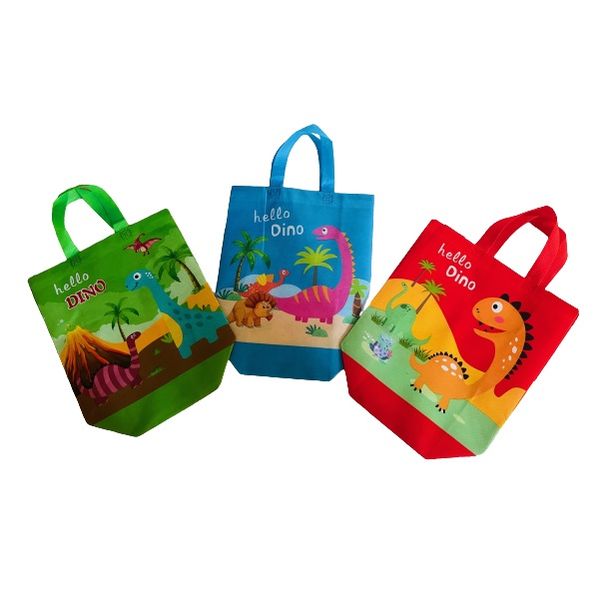 Kids Dinosaur Plastic Party Pack Loot Tote Bags - 3 Piece