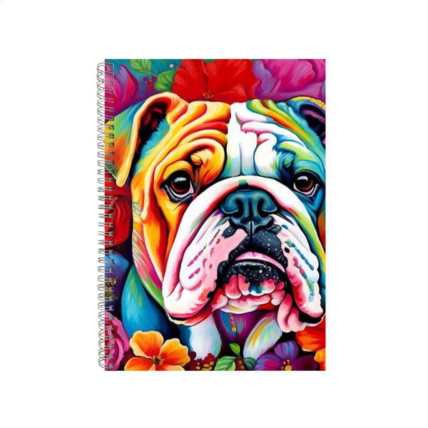 Bulldog Red Hibiscus Colorful Neon Notebook Gift Idea A4 Notepad Pad 70