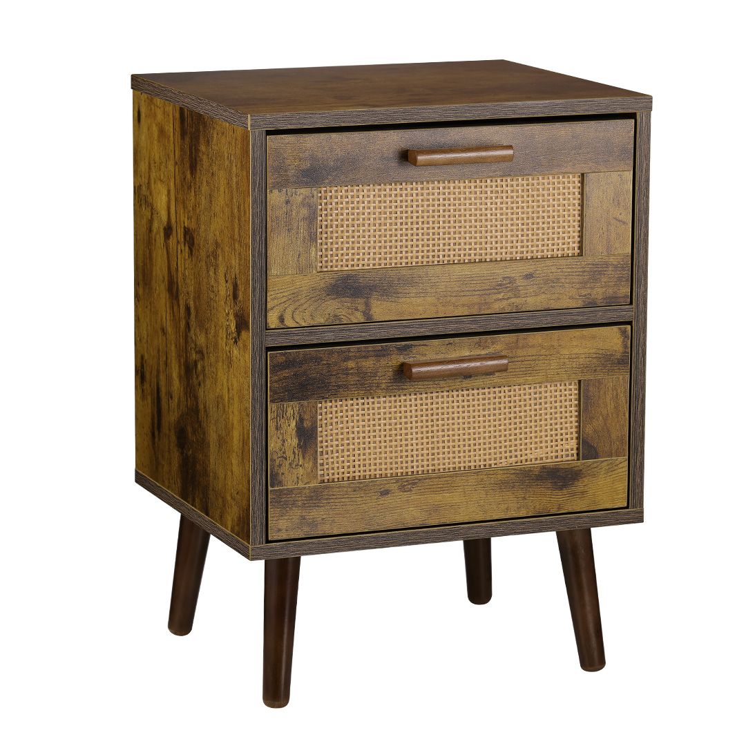 Wooden Nightstand with Two Drawers Bedside Table Bedroom Night Stand