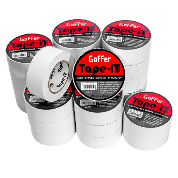 Tape-iT Carton with 24 Rolls of White Gaffer Tape 48mm x 25m | Ti4825WG24