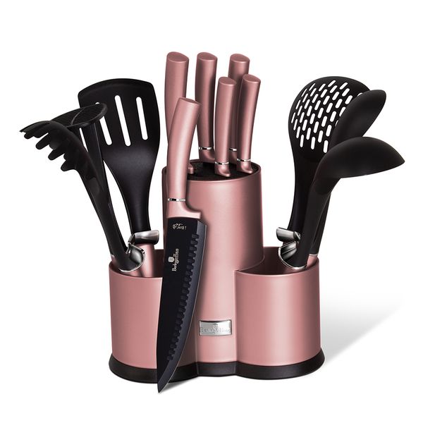 Berlinger Haus 12-Piece Knife Set with Stand and Kitchen Utensils - iRose Collection