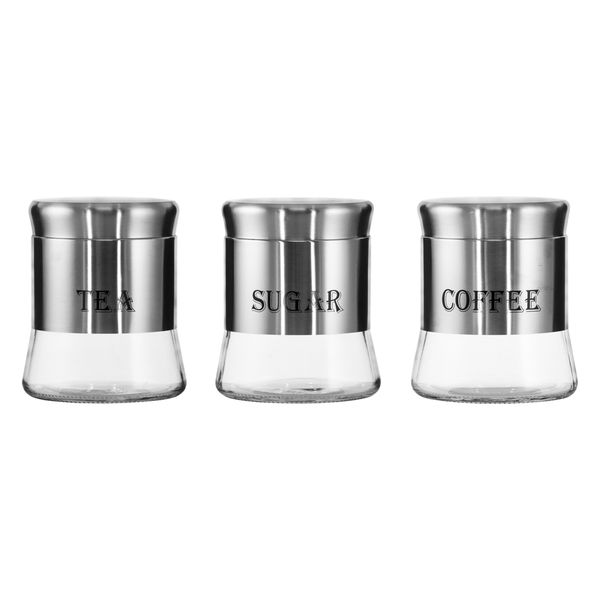 Regent Round Glass Canisters with ST.STEEL Covers 3 Piece Set, 750ml (140x120mm Dia)
