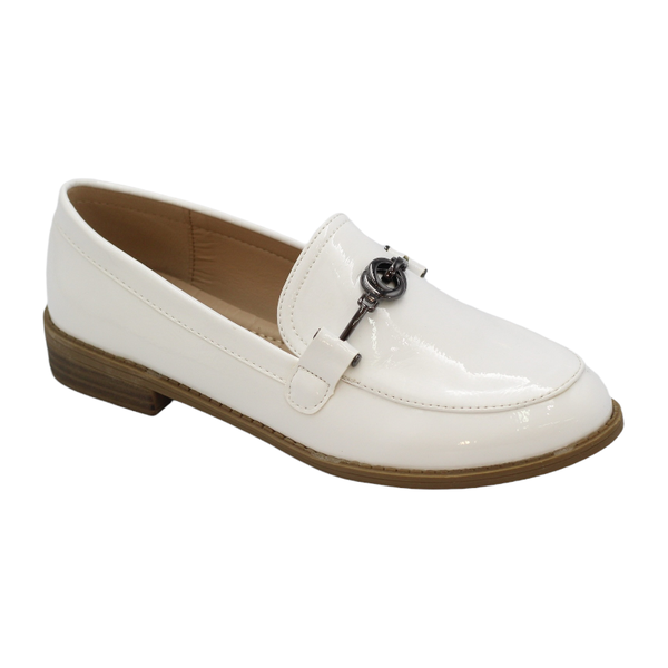 Luca 2.5cm Flat Heel Moc with Link Trim pu - White
