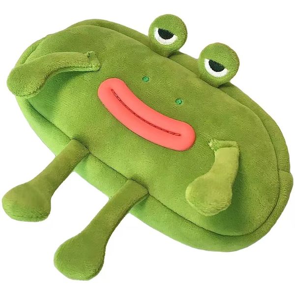 Pencil Box Pencil Storage Green Frog Surface Fluffy Clothes Zipper