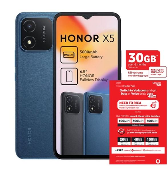 Honor X5 32GB Dual Sim - Ocean Blue + Vodacom Sim Card Pack