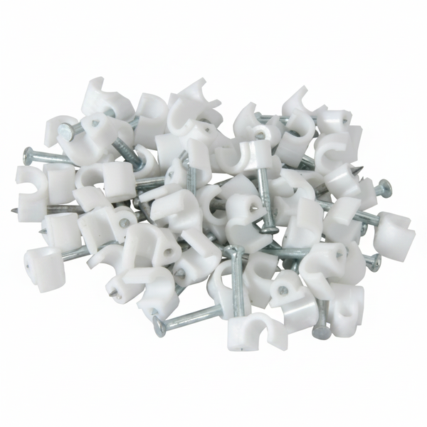 6mm White Round Cable Clips, 100 Pieces for Cable Management