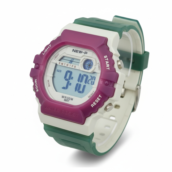 Kids Digital Watch 660T Purple And White With A Green Strap