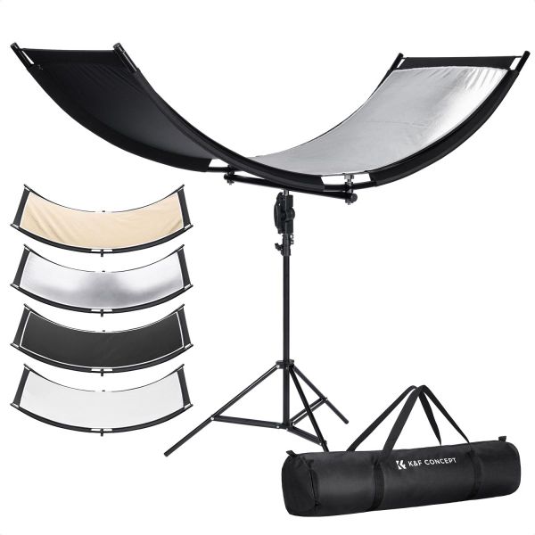 K&amp;F Curved Reflector 180x60cm with Stand and 4 Reflectors | KF18.0012