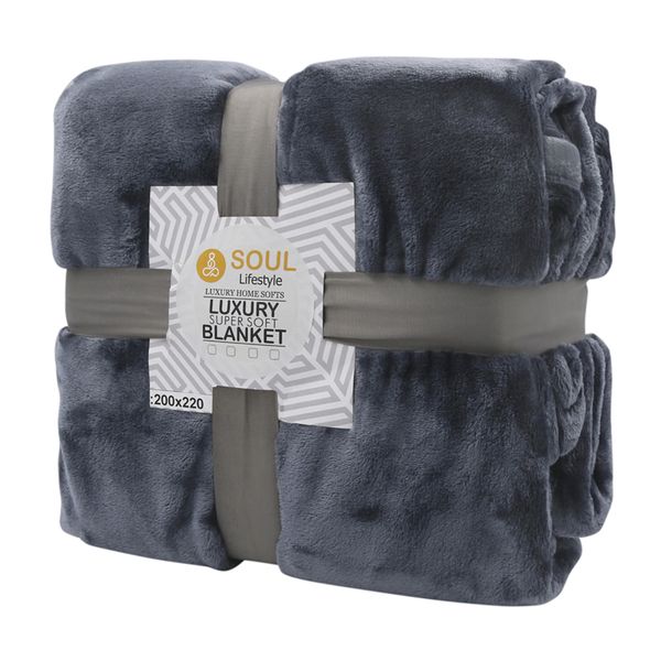 Soul lifestyle Cashmere Feel Flannel Blanket/Throw 400GSM Grey