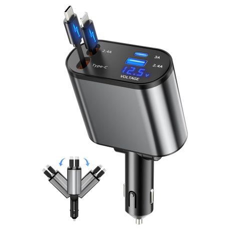120W Fast Car Charging 4 in 1 with Cables, USB Type-C, Lightning Image