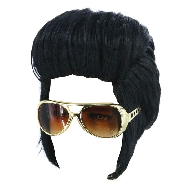 Fashion 50's Inspired Elvis Rockstar Costume Party Wig &amp; Glasses