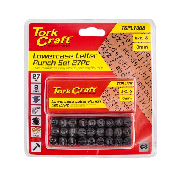 Tork Craft Letter Punch Set 8Mm (A-Z) Lower Case 27Pc Black Finish