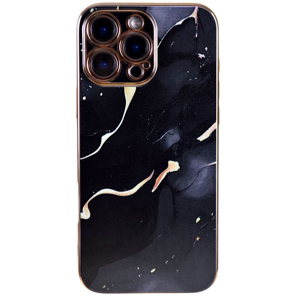 Phone Case with Unique Marble Print Compatible with Iphone 16 Pro - Black and Gold