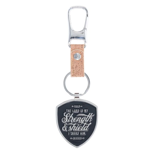 Keychain - The Lord Is My Strength and Shield, Faux Leather with Carabiner